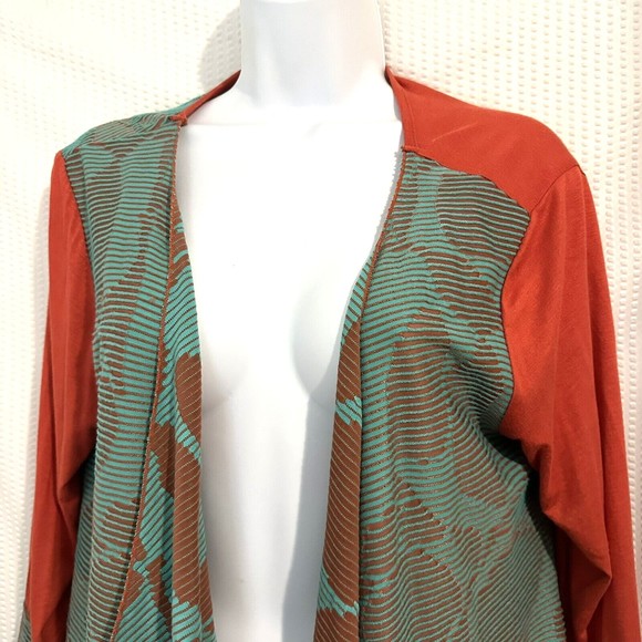Aster Orange Turquoise Open Waterfall Cardigan Size Medium - Picture 2 of 5